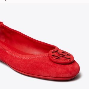 Tory Burch Red Suede Minnie Travel Flats
